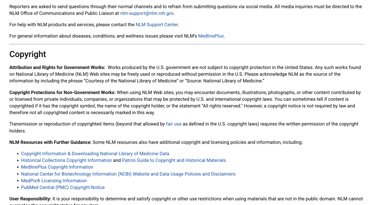 NLM web policies, copyright section