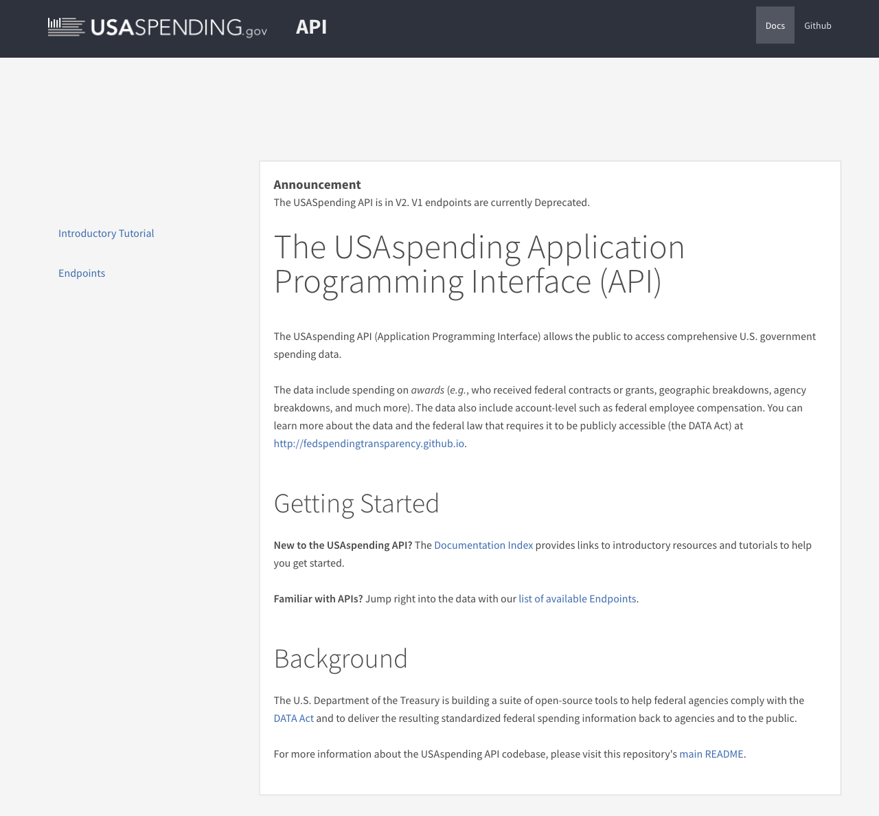 USAspending API description
